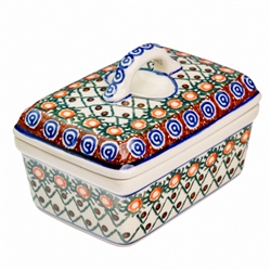 Polish Pottery 5.5" Butter Box. Hand made in Poland. Pattern U42 designed by Anna Pasierbiewicz.