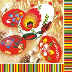 Celebrate the Easter season with these beautiful napkins. These original designs will make any table festive. Three ply napkins with water based paints used in the printing process.