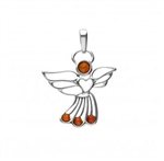 Adorable sterling silver and amber angel pendant is approx 1.25" x 1".
