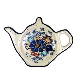 Polish Pottery 5" Tea Bag Plate. Hand made in Poland. Pattern U4654 designed by Maria Starzyk.