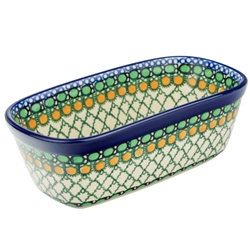 Polish Pottery 7" Loaf Pan. Hand made in Poland. Pattern U83 designed by Teresa Liana.