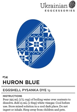 Non-edible chemical dye. Huron Blue is a new darker blue eggshell dye just introduced to Ukrainian EggCessories.  It can give you variations of blue depending on the length of your dye dip. Give it a quick dip for a lighter blue or leave it in for a deep