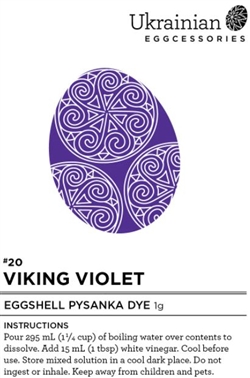 Non-edible chemical dye. This “Viking Violet” is a brilliant fast taking dye that turns a bit more blue when varnished. It's one of those dyes that is beautiful and powerful! It's an amazing last dye and goes very well with Canola Yellow, Monarch Orange,