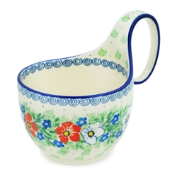 Polish Pottery 14 oz. Soup Bowl with Handle. Hand made in Poland. Pattern U4782 designed by Maria Starzyk.