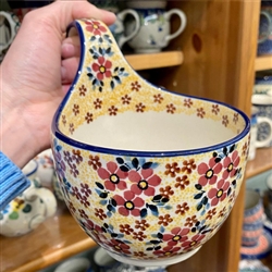 Polish Pottery 14 oz. Soup Bowl with Handle. Hand made in Poland. Pattern U4774 designed by Teresa Liana.