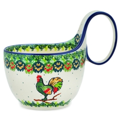 Polish Pottery 14 oz. Soup Bowl with Handle. Hand made in Poland. Pattern U4760 designed by Wirginia Cebrowska.