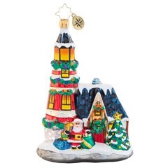 Come rain, snow, or the thickest fog, Santa's cheery holiday lighthouse provides a guiding beacon through any storm.  Height (in):  5.7Length (in):  2.4Width (in):  4.2