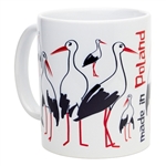 This attractive ceramic mug features the storks that summer in Poland to raise their families before returning to Africa for the winter. Dishwasher safe. Made In Poland.