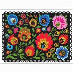 This beautiful note card features a bouquet of wycinanki flowers framed in black. The mailing envelope features flowers in both the foreground and background. Spectacular!