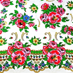 100% Cotton. Fabric is 63" wide. Price is per half meter (19.5") length. We make one cut to fill the entire length that you require. All sales are final and are non-returnable. Imported from Poland
