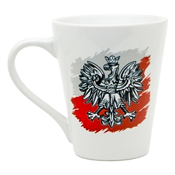 This colorful ceramic mug features the Polish eagle in front of the colors of the Polish flag. Hand wash only. Made In Poland. 250ml/8.5oz capacity.