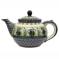 Polish Pottery 40 oz. Teapot. Hand made in Poland. Pattern U4331 designed by Krystyna Dacyszyn.