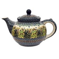 Polish Pottery 40 oz. Teapot. Hand made in Poland. Pattern U4329 designed by Krystyna Dacyszyn.