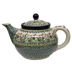 Polish Pottery 40 oz. Teapot. Hand made in Poland. Pattern U4836 designed by Teresa Liana.