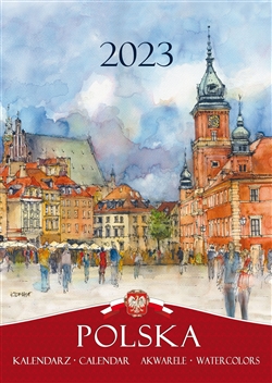 This beautiful large format spiral bound 12 month wall calendar features the works of Polish artist Katarzyna Tomala. 12 scenes from around the county in watercolours. Includes all Polish holidays and names days in Polish. European layout (Monday is the
