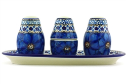 Polish Pottery Salt, Pepper, Toothpick Set. Hand made in Poland. Pattern U408 designed by Jacek Chyla.