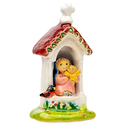 The Polish countryside is home to numerous wayside religious shrines.
Here is our artist's delightful rendition of one dedicated to Mary and Child. Hand made and painted by Polish folk artists Anna and Rajmund Kicman.