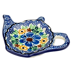 Polish Pottery 5" Tea Bag Plate. Hand made in Poland. Pattern U1748 designed by Maria Starzyk.