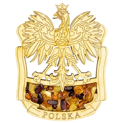 Hand made of wood and filled with genuine amber this very attractive magnet features the Polish Eagle. the national emblem of Poland.