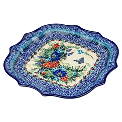 Polish Pottery 10.5" Fluted Luncheon Plate. Hand made in Poland. Pattern U4864 designed by Teresa Liana.