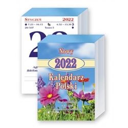 This is a traditional Polish tear off calendar. 736 pages size 3" x 4.25".  Each day list the names of the saints for that day, the time of sunrise and sunset, the day of the year and famous quotes.  On the reserve side are either recipes or interesting