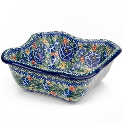 Polish Pottery 7" Fluted Serving Dish. Hand made in Poland. Pattern U4757 designed by Teresa Andrukiewicz.