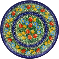Polish Pottery 10.5" Dinner Plate. Hand made in Poland. Pattern U4475 designed by Maryla Iwicka.