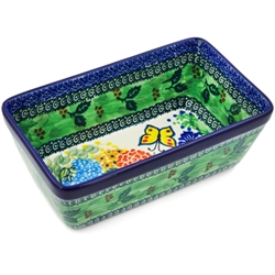 Polish Pottery 8" Loaf Pan. Hand made in Poland. Pattern U2211 designed by Teresa Liana.