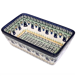 Polish Pottery 8" Loaf Pan. Hand made in Poland. Pattern U689 designed by Janina Palka.