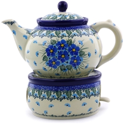 Polish Pottery 40 oz. Teapot and Warmer Set. Hand made in Poland. Pattern U4992 designed by Maria Starzyk.