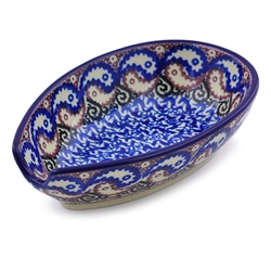 Polish Pottery 5" Spoon Rest. Hand made in Poland and artist initialed.