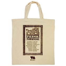 The tradition of making gingerbread is centuries old and in Poland the center for the craft has always been in the town of Torun.
Our Genuine Polish Linen Tote Bag is from The Gingerbread Museum In Torun, Poland. and features how to spell gingerbread in