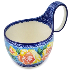 Polish Pottery 14 oz. Soup Bowl with Handle. Hand made in Poland. Pattern U1481 designed by Agnieszka Damian.