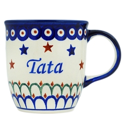 Polish Pottery 12 oz. Tata/ Dad Mug. Hand made in Poland.