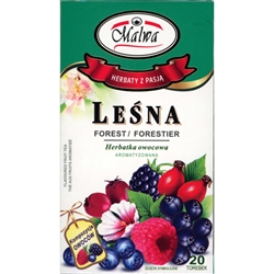 Another delightful and all-natural Polish tea. Contains hibiscus flowers 46%, chokeberry fruit 26%, rosehip fruit 5.6%, raspberry fruit 4%,  elderberry fruit, black currant fruit, hawthorn fruit 5%), blackberry leaf 2.4%, flavors, blueberry fruit 1%, liqu