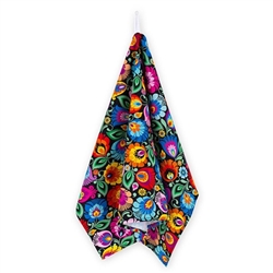 Nice souvenir from Poland. 100% cotton.  Colorful print on one side and has a loop for hanging. You can clean up the kitchen, living room or dining room with our kitchen cloth. The cloth will sweep over the countertops and tables, and even in the garden