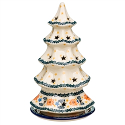 Polish Pottery 10" Votive Christmas Tree. Hand made in Poland and artist initialed.