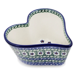 Polish Pottery 6" Heart Shaped Baking Dish. Hand made in Poland. Pattern U157 designed by Jolanta Okraska.