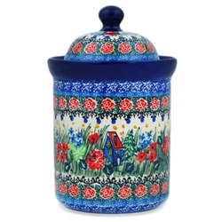 Polish Pottery 8" Cookie Jar. Hand made in Poland. Pattern U4025 designed by Teresa Liana.