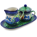 Polish Pottery 11" Sugar & Creamer Set. Hand made in Poland. Pattern U2021 designed by Teresa Liana.