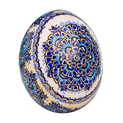This beautifully designed duck egg is hand painted by master folk artist Krystyna Szkilnik from Opole, Poland. The painting is done in the traditional style from Opole. Signed and dated (2019) by the artist. Eggs are blown and can last