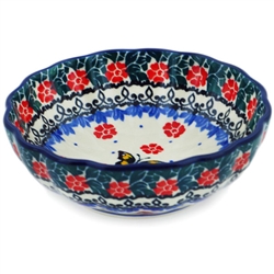 Polish Pottery 4.5" Fluted Bowl. Hand made in Poland and artist initialed.