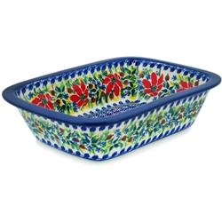 Polish Pottery 10" Rectangular Baker. Hand made in Poland. Pattern U4256 designed by Barbara Fidelus.