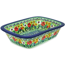 Polish Pottery 10" Rectangular Baker. Hand made in Poland. Pattern U5015 designed by Teresa Liana.