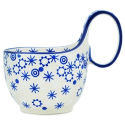 Polish Pottery 14 oz. Soup Bowl with Handle. Hand made in Poland and artist initialed.