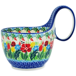 Polish Pottery 14 oz. Soup Bowl with Handle. Hand made in Poland. Pattern U3784 designed by Krystyna Dacyszyn.