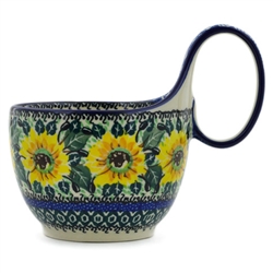 Polish Pottery 14 oz. Soup Bowl with Handle. Hand made in Poland. Pattern U4746 designed by Krystyna Deptula.