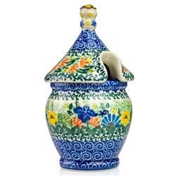 Polish Pottery 7" Honey Jar. Hand made in Poland. Pattern U2322 designed by Maria Starzyk.