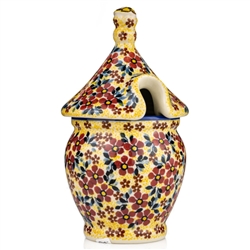 Polish Pottery 7" Honey Jar. Hand made in Poland. Pattern U4774 designed by Teresa Liana.