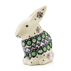 Polish Pottery 3.5" Rabbit Figurine. Hand made in Poland. Pattern U4516 designed by Teresa Liana.